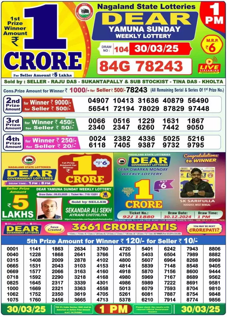 Lottery Sambad Result 30.3.2025 Today 1 PM, 6 PM & 8 PM