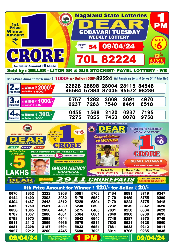 Lottery Sambad Result 9.4.2024 Today 1 PM, 6 PM & 8 PM