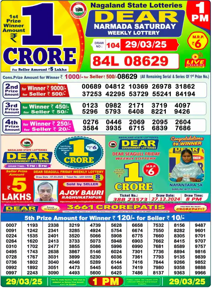Lottery Sambad Result 29.3.2025 Today 1 PM, 6 PM & 8 PM