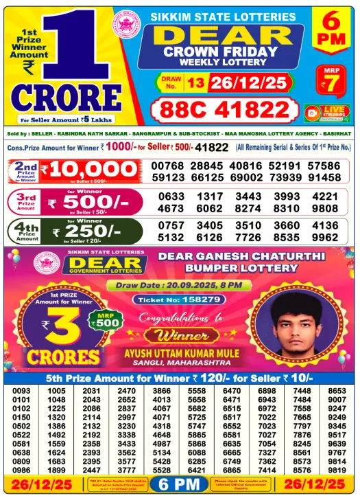 Dhankesari Dear Lottery Today Result 6:00 PM 26.12.2025