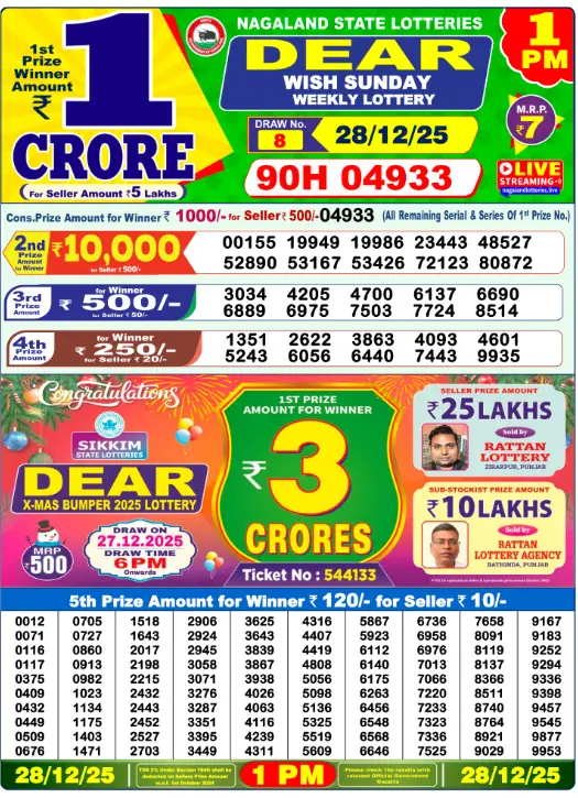 Lottery Sambad Result 27.12.2025 Today 1 PM, 6 PM & 8 PM